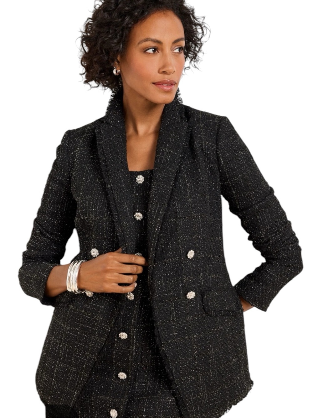 TALBOTS Metallic Fringe Tweed Double-Breasted Blazer Size 6 — NWT